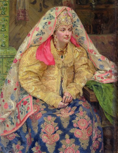 امرأة في فستان روسي قديم ، 1916 بواسطة إيفان سيميونوفيتش كوليكوف